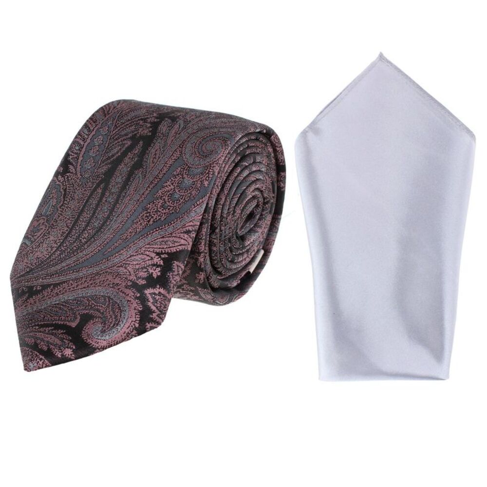 Essentials by Trafalgar Paisley Patterned Necktie and Solid Pocket Square Set